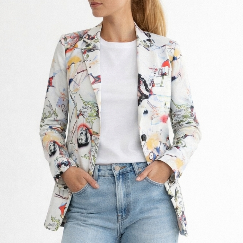 NEW Abstract White Blazer Size XS Avant Garde Streetwear Maximalism